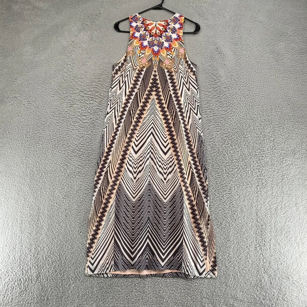 HD In Paris Midi Dress Womens 8 Silk Anthro Geometric Shift Boho Sleeveless‎